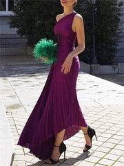 FashionSierra Female Dress Gown Pleated One-Shoulder Sleeveless Summer Party Fashion Solid Maxi Casual Dress