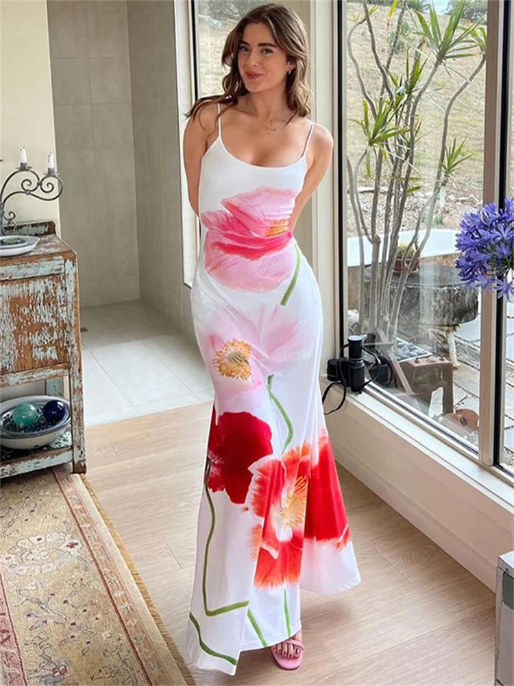 Fashion Printed Halter For Backless Bandage Maxi High Waist New Party Casual Dress