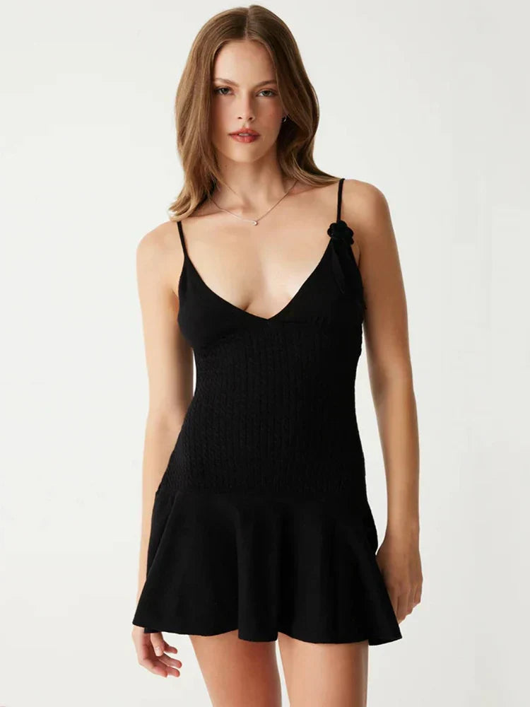 Floral Ribbed Knit Folds Summer Sleeveless Y2K Female Slim Fit Party Casual Dress