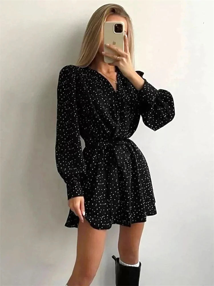 High Waist Mini Fashion Bandage Printed Casual Dress