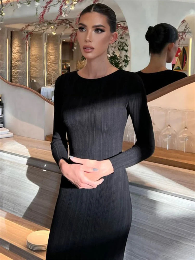 Sleeve Slim Knit High Waist Fashion Elegant Party Skinny Summer Casual Dress