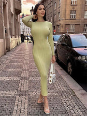 Sleeve Slim Knit High Waist Fashion Elegant Party Skinny Summer Casual Dress