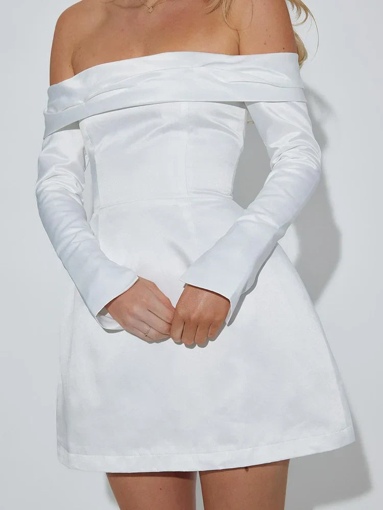 Off Shoulder Color Short Strapless Female A-Line Sleeve Evening Party Spring Summer New Casual Dress