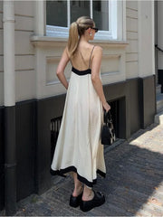 Patchwork Backless Halter V-Neck Elegant Summer Gown Ladies Slim Casual Dress