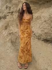 Retro Backless Suspender Floral Dress For Sleeveless Hip Warp Elegant Summer Female Long Casual Dress