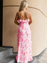 V-Neck Backless Spaghetti High Waist Party Dress Summer Long Casual Dress