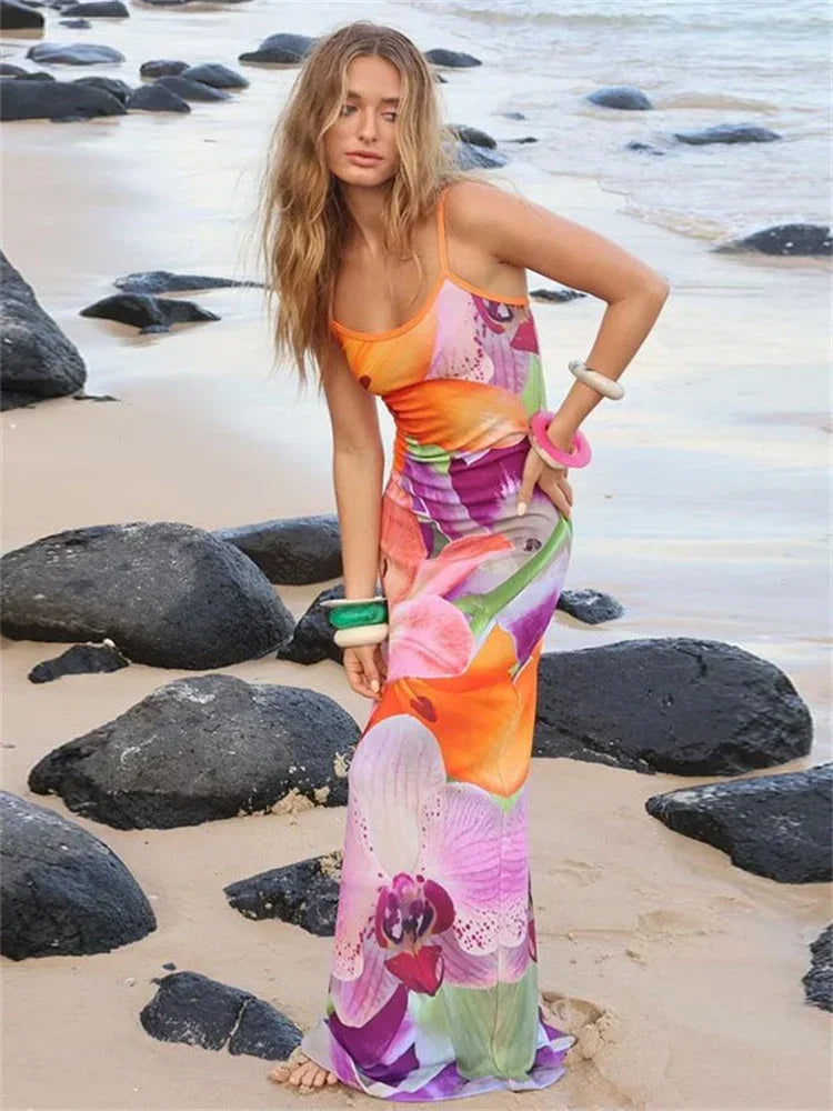 Summer Casual Bodycon Sundress Tossy Printed Long Boho Dress