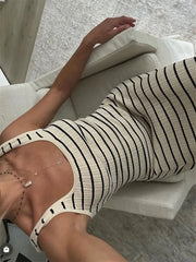 Knit Backless Scoop Neck Sleeveless Slim Elegant Party Spaghetti Holiday Beach Casual Dress