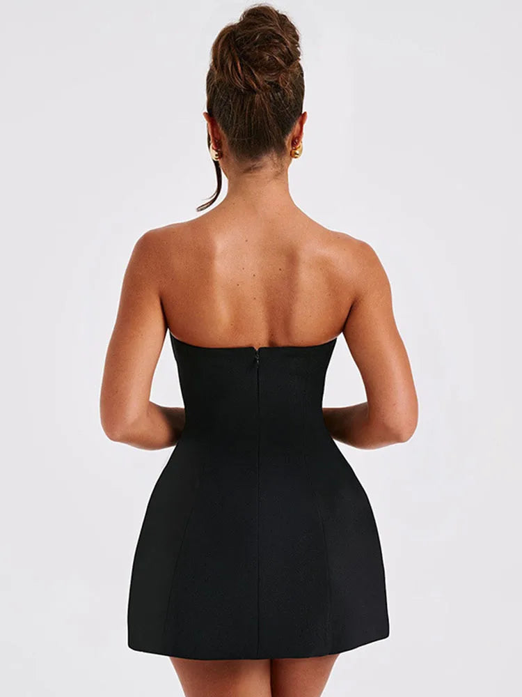 Summer White Patchwork Bandeau Backless Slim Party Gown Elegant New Casual Dress