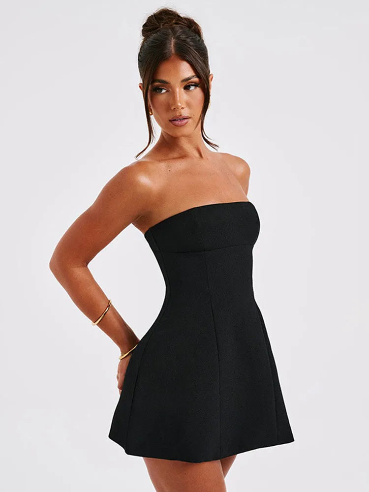 Summer White Patchwork Bandeau Backless Slim Party Gown Elegant New Casual Dress