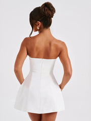 Summer White Patchwork Bandeau Backless Slim Party Gown Elegant New Casual Dress