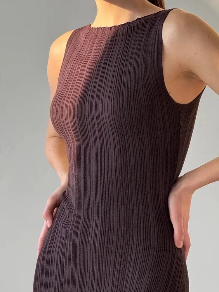 Summer Sleeveless Maxi Female High Waist Color Fashion Pullover Elegant Knitwear Casual Dress