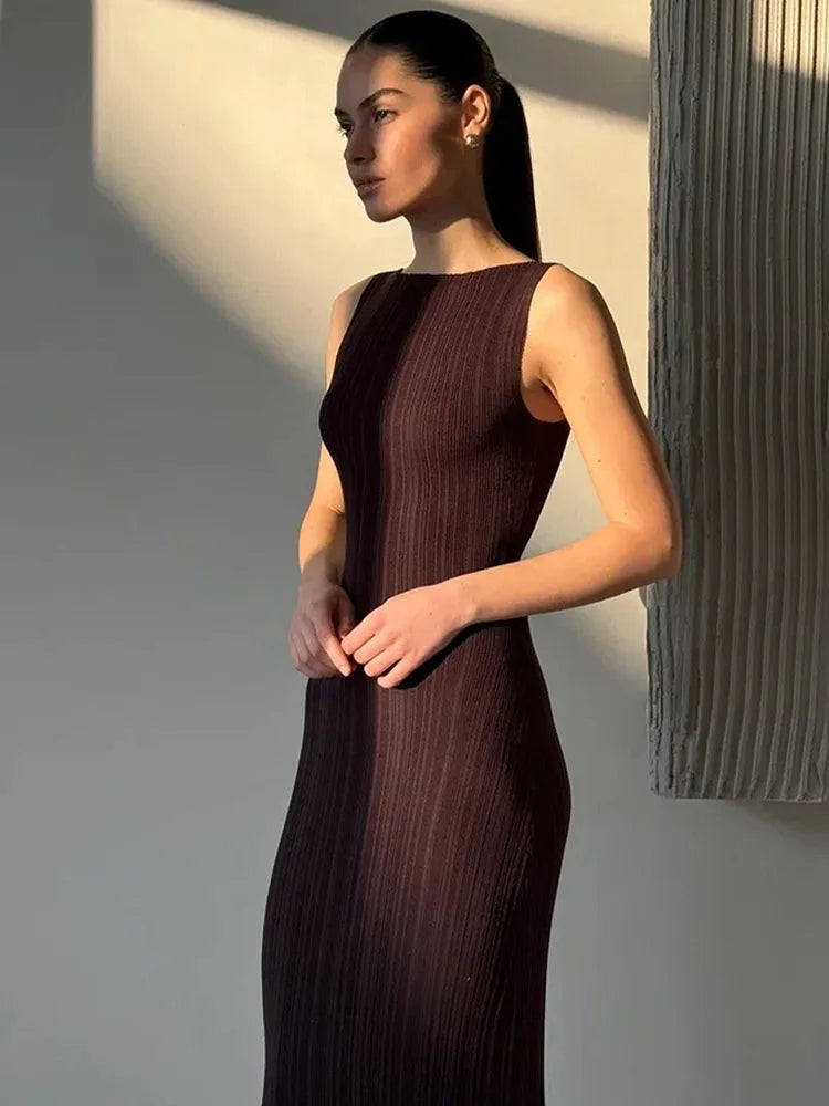 Summer Sleeveless Maxi Female High Waist Color Fashion Pullover Elegant Knitwear Casual Dress