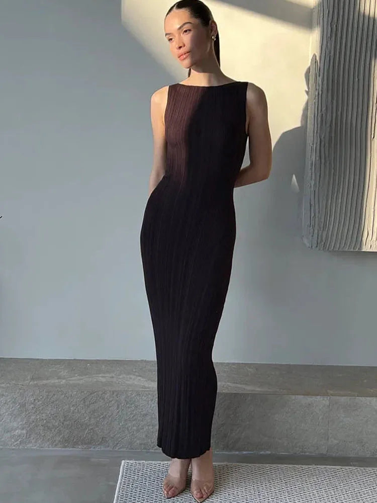 Summer Sleeveless Maxi Female High Waist Color Fashion Pullover Elegant Knitwear Casual Dress