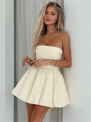Tee Bow Bandeau Sleeveless Patchwork Bandage Female Lace-Up Casual Dress