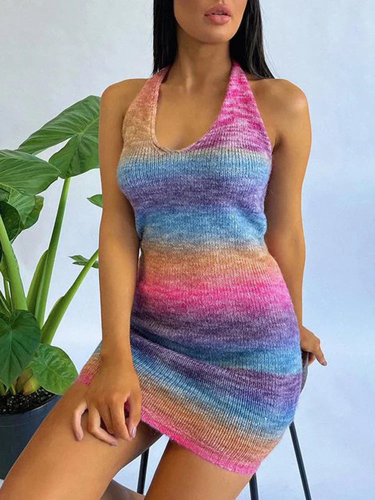Knitted Spaghetti Strap Maxi Dresses Holiday Hollow Out Split Beach Clothes Casual Dress