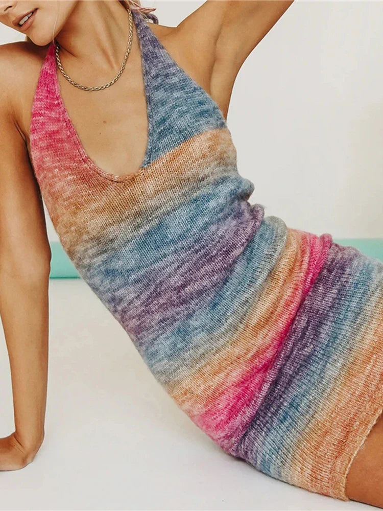 Knitted Spaghetti Strap Maxi Dresses Holiday Hollow Out Split Beach Clothes Casual Dress