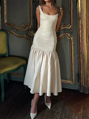 Lace-Up Ruffled Mesh Bandage High Waist Fashion Female Casual Dress