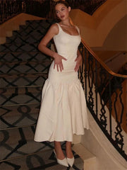 Lace-Up Ruffled Mesh Bandage High Waist Fashion Female Casual Dress