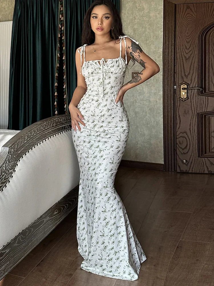 Flowers Suspender Wrap Backless Lady Beach Bodycon Casual Dress