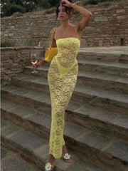 Printed See-Through Female Backless High Waist Elegant Halter Bandage Spaghetti Casual Dress