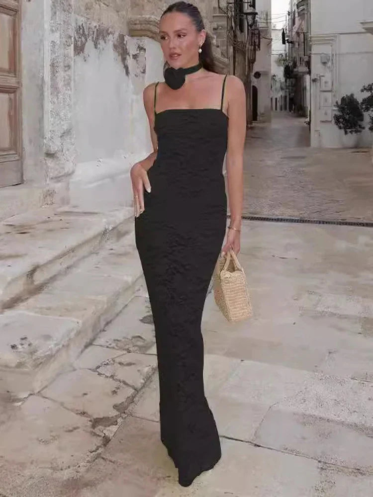 Printed See-Through Female Backless High Waist Elegant Halter Bandage Spaghetti Casual Dress