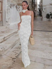 Printed See-Through Female Backless High Waist Elegant Halter Bandage Spaghetti Casual Dress