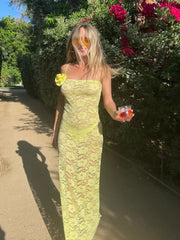 Printed See-Through Female Backless High Waist Elegant Halter Bandage Spaghetti Casual Dress