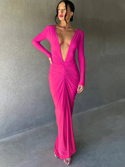 Deep V Neck Mermaid Slim Bodycon Nightclub Sexy Autumn Winter Long Maxi Dress