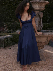 A-line Short Sleeve Single Breasted Sexy Summer Strapless Long Midi Dress