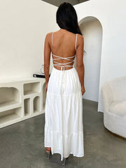 Slim A-line Spaghetti Strap Spring Summer Backless Party Maxi Dress