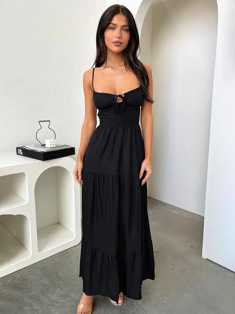 Slim A-line Spaghetti Strap Spring Summer Backless Party Maxi Dress