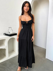 Slim A-line Spaghetti Strap Spring Summer Backless Party Maxi Dress