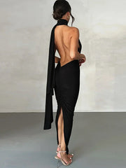 Long Deep V Neck Slim Bandage Bodycon Backless Nightclub Party Maxi Dress