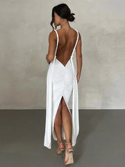 Long Deep V Neck Slim Bandage Bodycon Backless Nightclub Party Maxi Dress