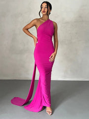 Long One Shoulder Slim Bodycon Backless Nightclub Summer Maxi Dress