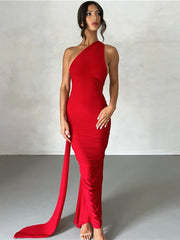 Long One Shoulder Slim Bodycon Backless Nightclub Summer Maxi Dress