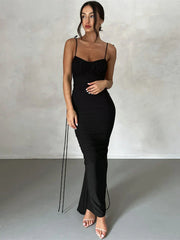 Long Spaghetti Strap Slim Bodycon Backless Nightclub Summer Maxi Dress
