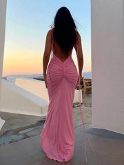 Long Spaghetti Strap Slim Bodycon Backless Nightclub Summer Maxi Dress
