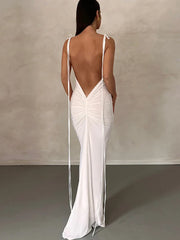 Long Spaghetti Strap Slim Bodycon Backless Nightclub Summer Maxi Dress