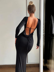 Long Slim Bodycon Temperament Backless Nightclub Autumn Winter Maxi Dress
