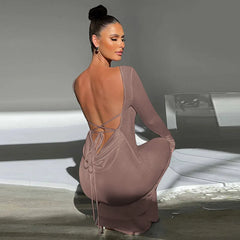 Long Slim Bodycon Temperament Backless Nightclub Autumn Winter Maxi Dress