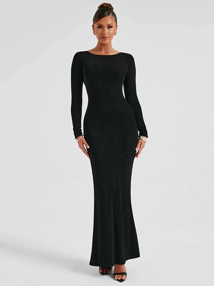 Long Slim Bodycon Temperament Backless Nightclub Autumn Winter Maxi Dress