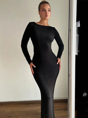 Long Slim Bodycon Temperament Backless Nightclub Autumn Winter Maxi Dress