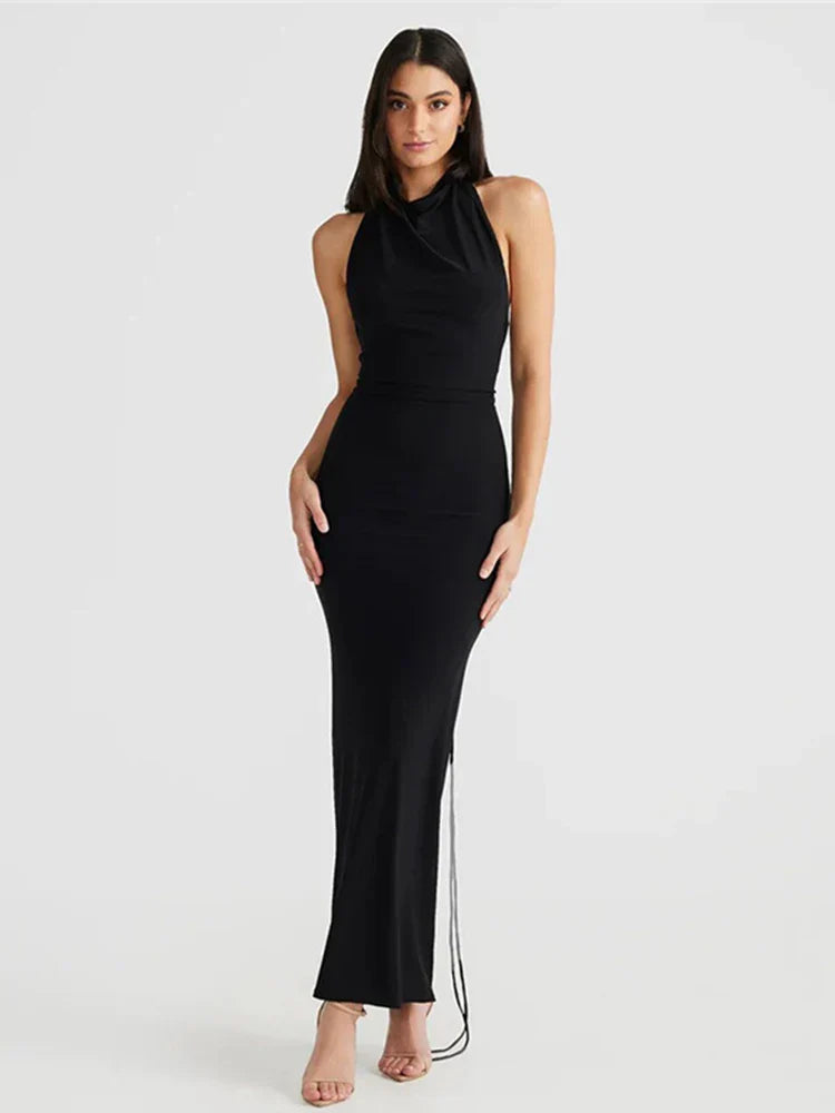 Long Halter Backless Nightclub Slim Bodycon Spring Summer Maxi Dress