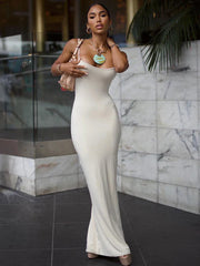 Long Spaghetti Strap Backless Slim Bodycon Summer Maxi Dress