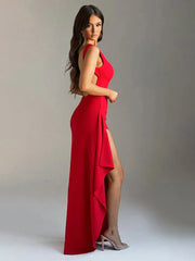 Long Slim Bodycon Ruffles High Split Spring Summer Maxi Dress