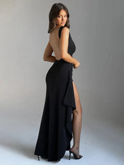 Long Slim Bodycon Ruffles High Split Spring Summer Maxi Dress