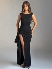 Long Slim Bodycon Ruffles High Split Spring Summer Maxi Dress