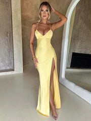 Long Slim Bodycon Spaghetti Strap Split Nightclub Spring Summer Maxi Dress